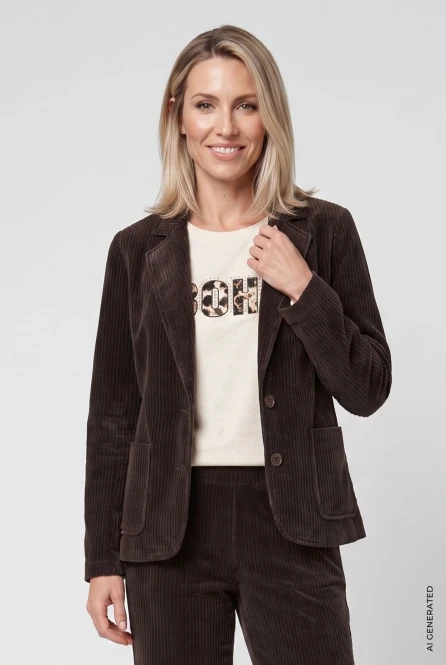 Brązowa sztruksowa marynarka damska - Boho Chic