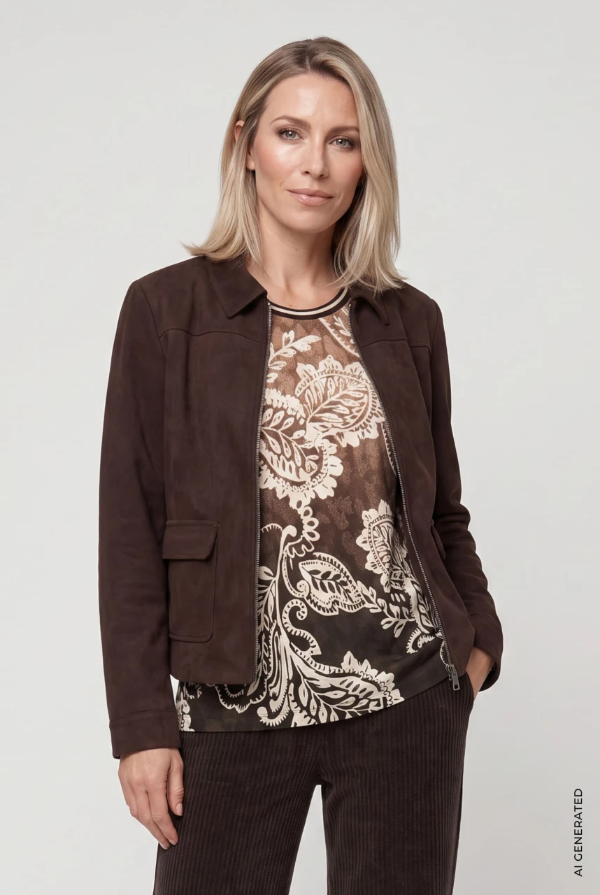 Brązowa kurtka koszulowa z miękkiego jerseyu - Boho Chic