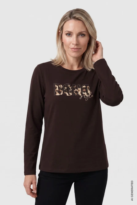 Brązowa bluzka damska Hannah z aplikacjami - Boho Chic