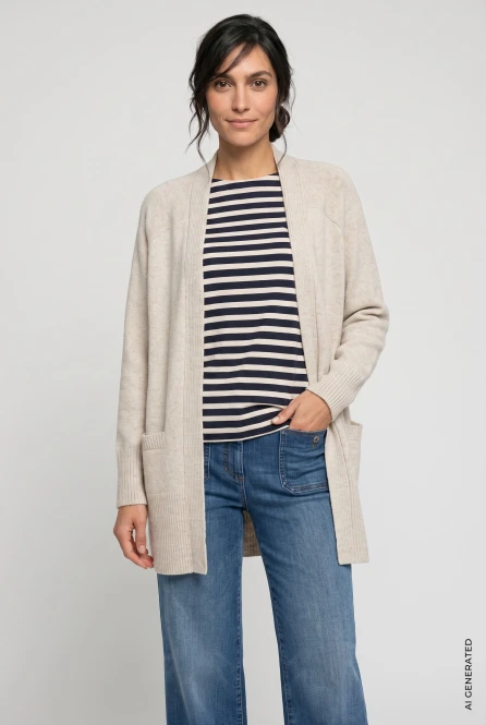 Beżowy długi kardigan damski Cora - Coastal Look
