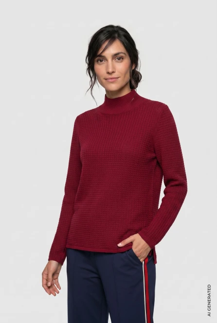 Bordowy sweter damski Henny ze stójką - Coastal Look