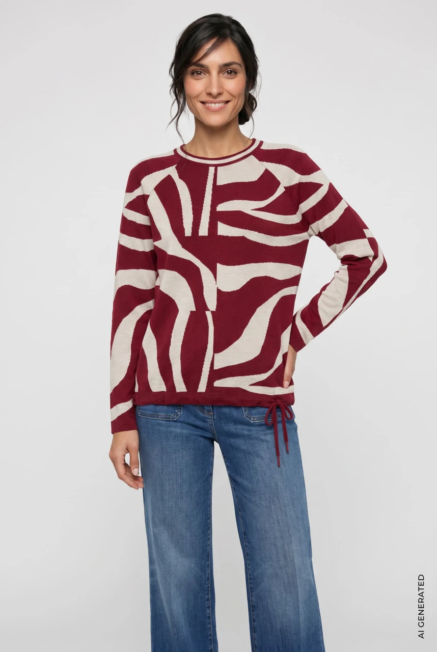 Bordowy sweter damski Henny z geometrycznym wzorem - Coastal Look