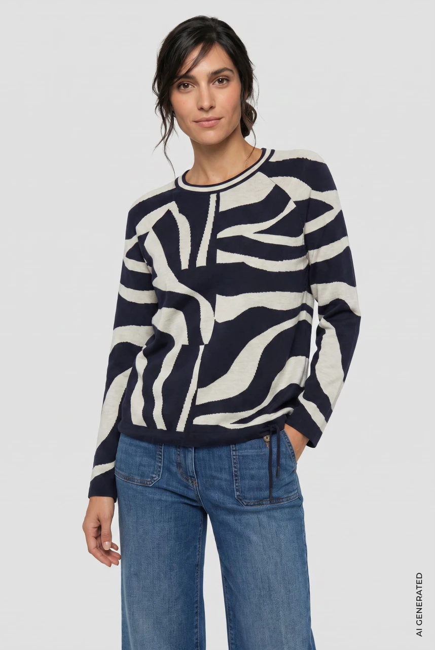 Granatowy sweter damski Henny z geometrycznym wzorem - Coastal Look