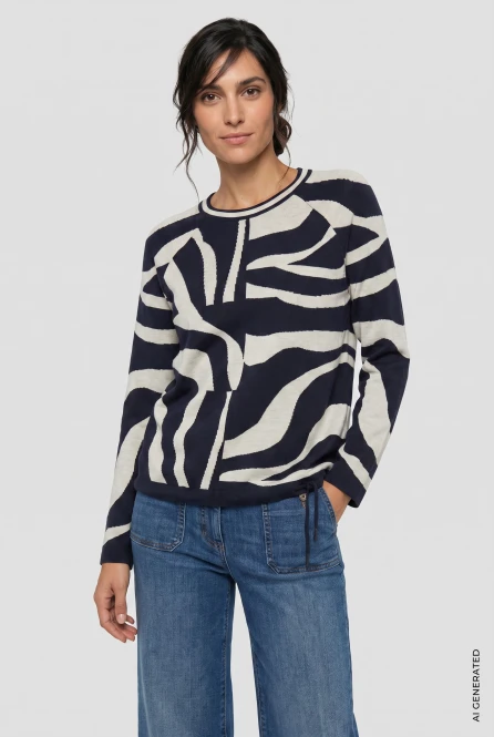 Granatowy sweter damski Henny z geometrycznym wzorem - Coastal Look