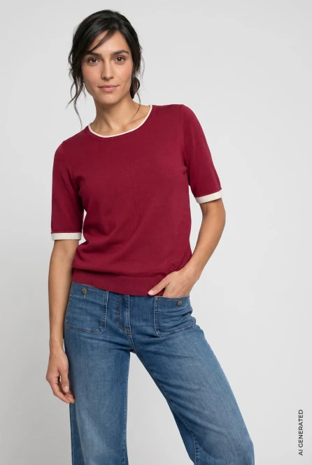 Bordowy sweter damski Henny z krótkim rękawem - Coastal Look