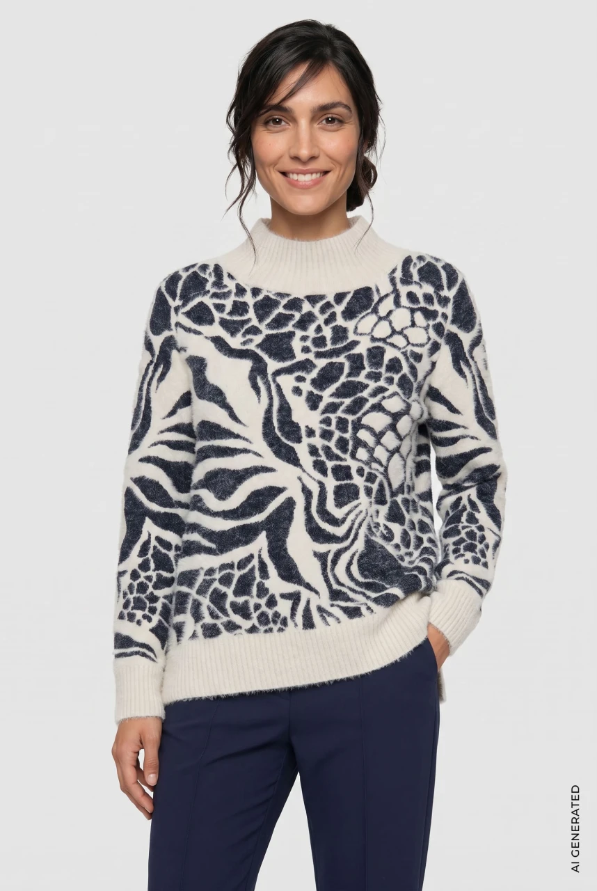 Granatowo-beżowy sweter damski Cora ze wzorem - Coastal Look