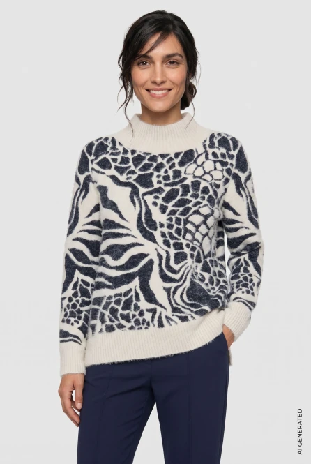 Granatowo-beżowy sweter damski Cora ze wzorem - Coastal Look