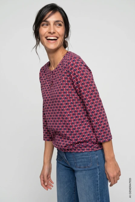 TENCEL™ Modal Bordowa bluzka damska Clara z geometrycznym printem - Coastal Look