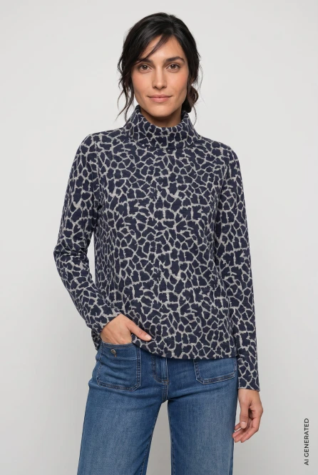 Granatowa bluza damska Henny Jersey ze zwierzęcym wzorem - Coastal Look