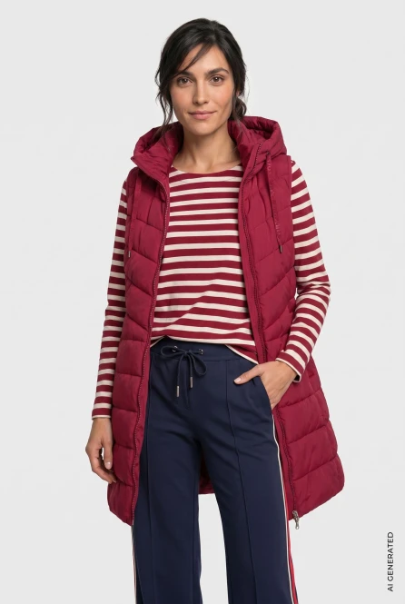 REPREVE® Bordowa długa pikowana kamizelka damska – Coastal Look