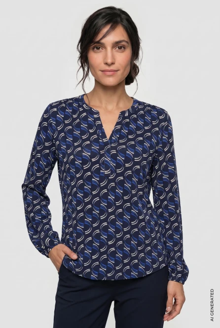 Granatowa bluzka damska Hannah z geometrycznym printem - Coastal Look