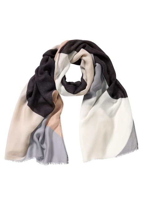 Beżowy wiskozowy szal damski z geometrycznym wzorem - Mountain Resort