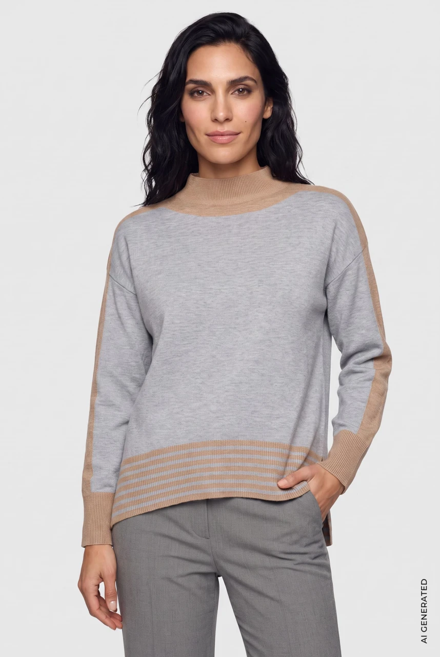 Szaro-brązowy sweter damski Cora ze stójką - Mountain Resort
