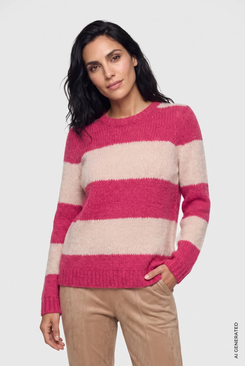 Różowy sweter damski Cora w paski z wełną i alpaką - Mountain Resort