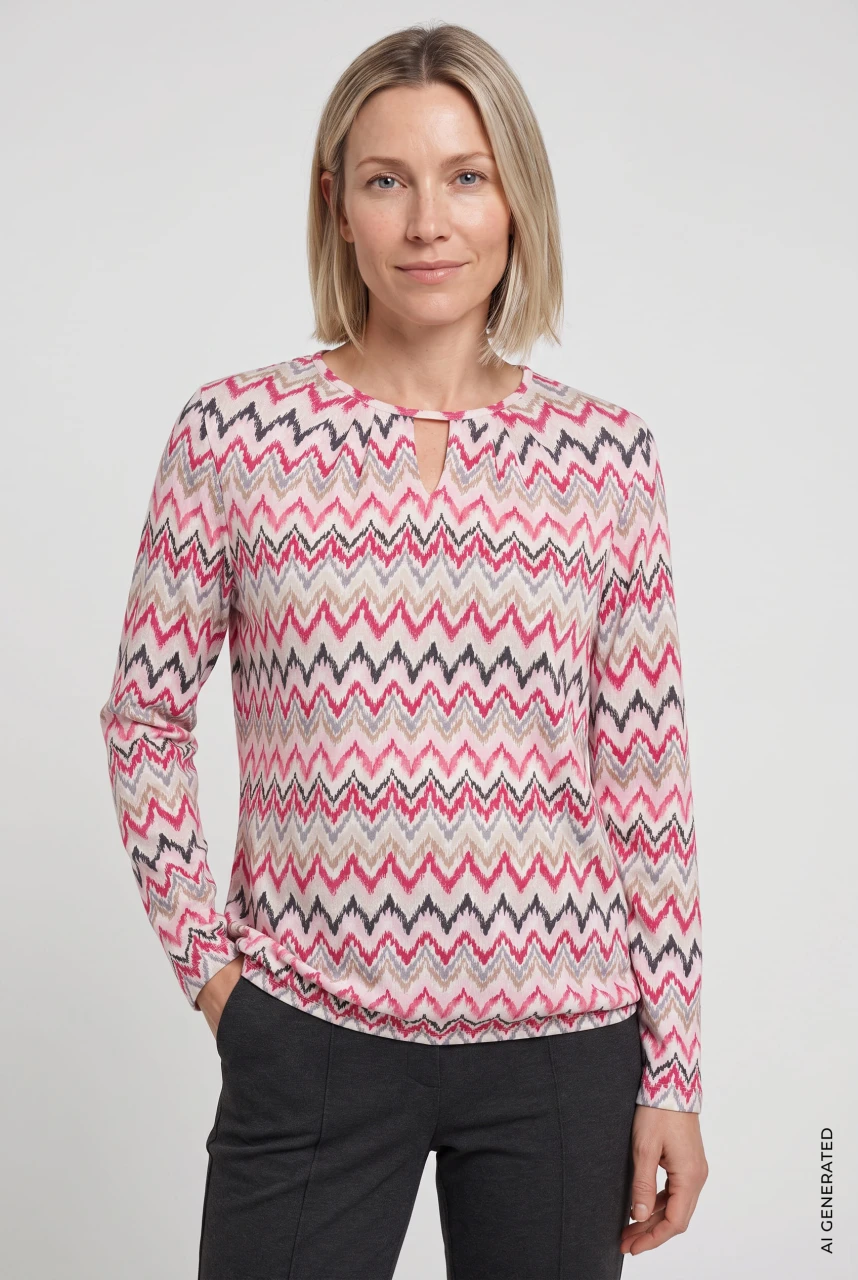 TENCEL™ Modal Różowa bluzka damska Clara z etnicznym geometrycznym wzorem - Mountain Resort
