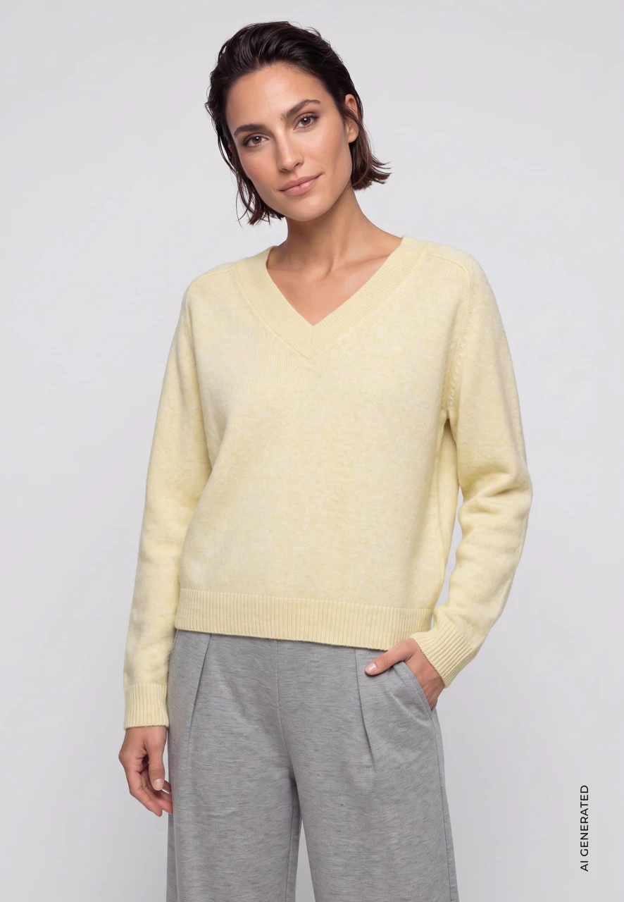 Żółty sweter damski Cora z dekoltem V z wełną i alpaką - Designer Choice