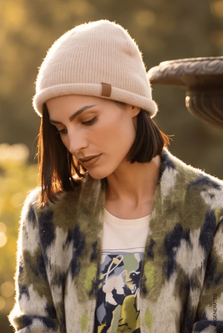 Beżowa czapka damska beanie z wełną merino