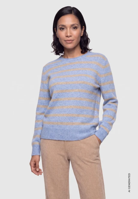 LENZING™ ECOVERO™ Błękitny sweter damski Henny w paski - Urban Country