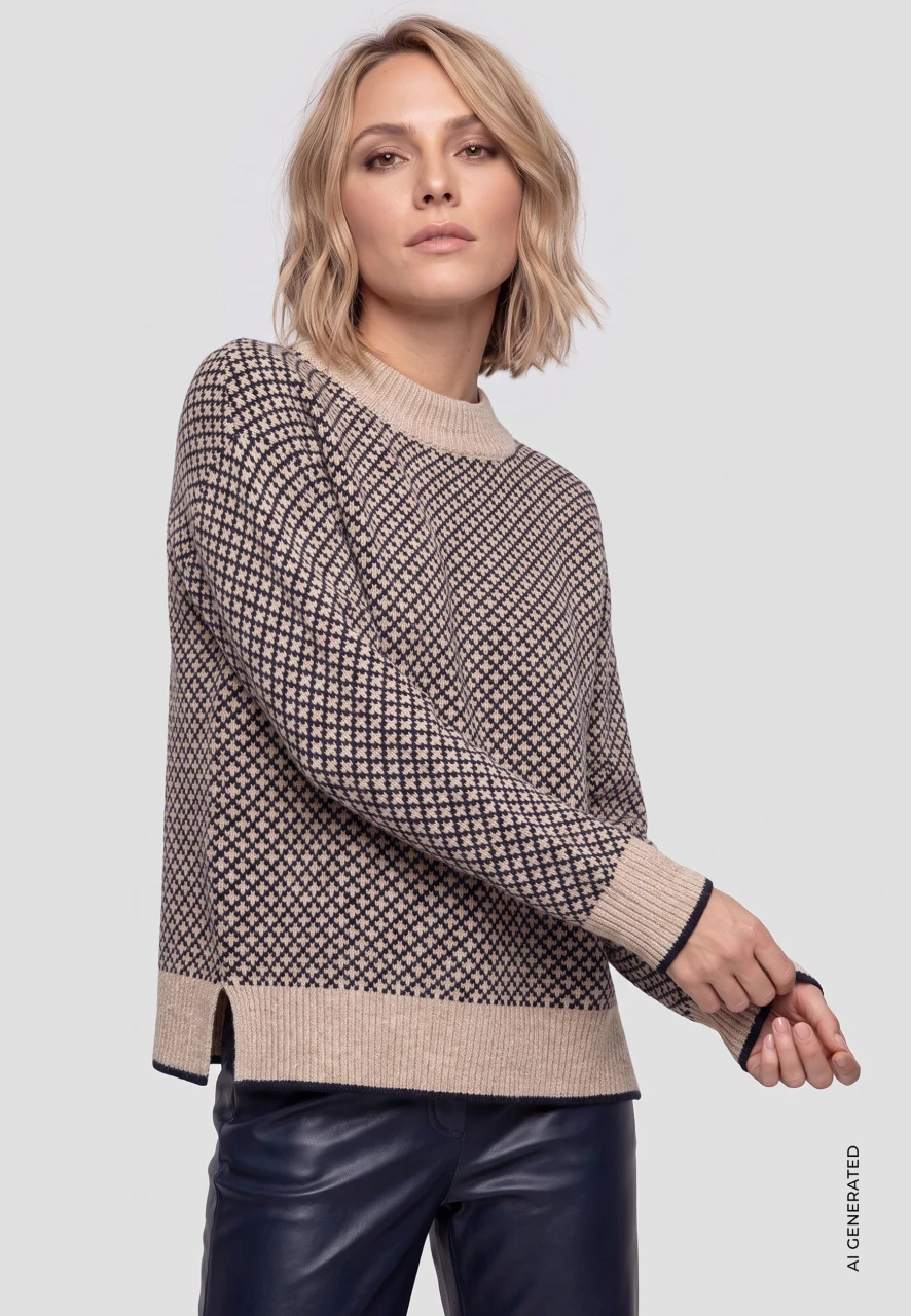 Brązowy sweter damski Henny z geometrycznym wzorem - Urban Country
