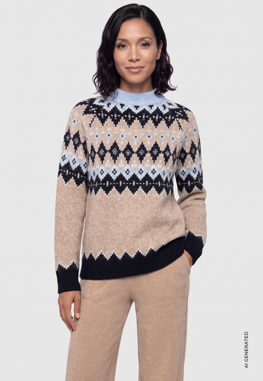 Brązowy sweter damski Henny we wzory - Urban Country