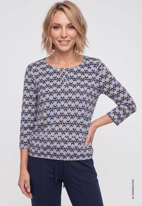 TENCEL™ Modal Brązowa bluzka damska Clara z geometrycznym wzorem - Urban Country