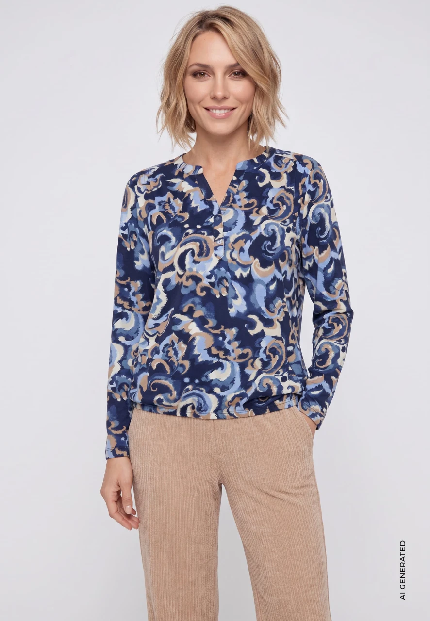 TENCEL™ Modal Granatowa bluzka damska Clara z roślinnym wzorem - Urban Country