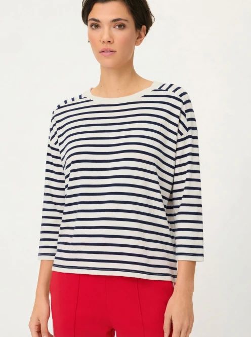 Granatowy sweter damski Cora w paski – Riviera Mood