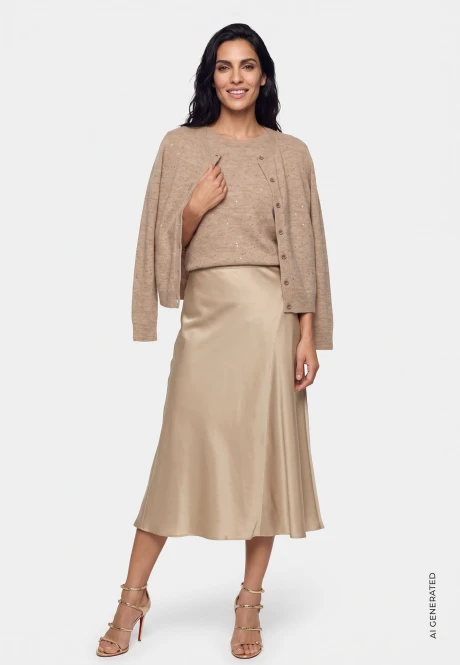 Brązowa spódnica midi z delikatnym połyskiem - Designer Choice